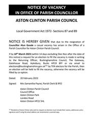 Notice of Vacancy in Office of Parish Councillor